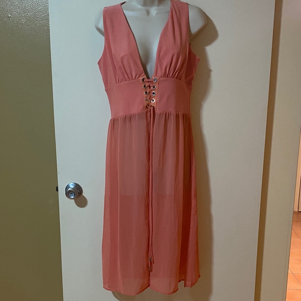 VENUS Peach Lace-Up Flowy Dress/Shorts Coverlet